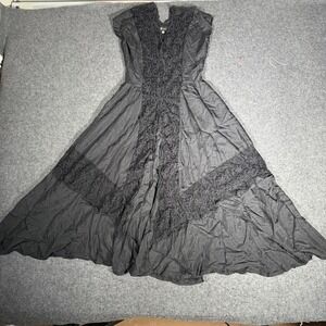 Biya Johnny Was Black 100% Silk Embroidered Lace Maxi Dress Small Boho Romantic